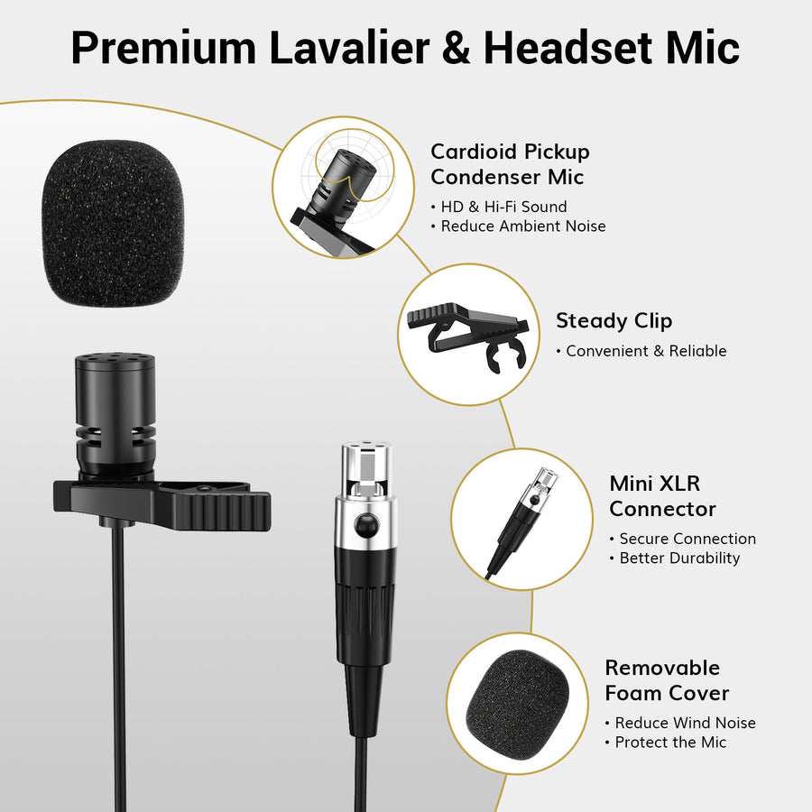 TONOR TW621 UHF Wireless Microphone System with Headset Mic/Lavalier Lapel Mic,  Recording Live Performance PA Speaker