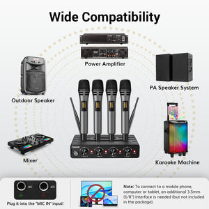 TONOR TW360 Wireless Microphone System with 4x10 Channel Cordless Handheld Microphone