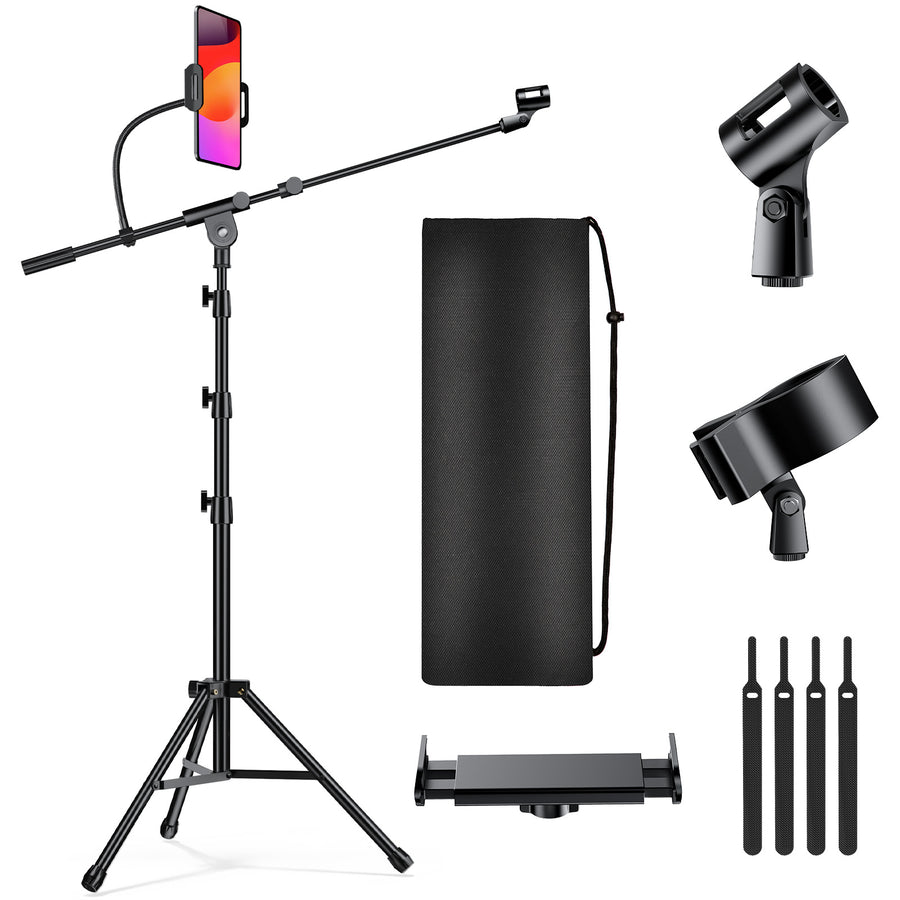 TONOR T35 Microphone Stand with Tablet Holder, Tripod Boom Arm for Floor