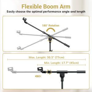 TONOR T35 Microphone Stand with Tablet Holder, Tripod Boom Arm for Floor