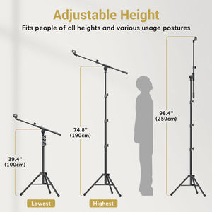 TONOR T35 Microphone Stand with Tablet Holder, Tripod Boom Arm for Floor