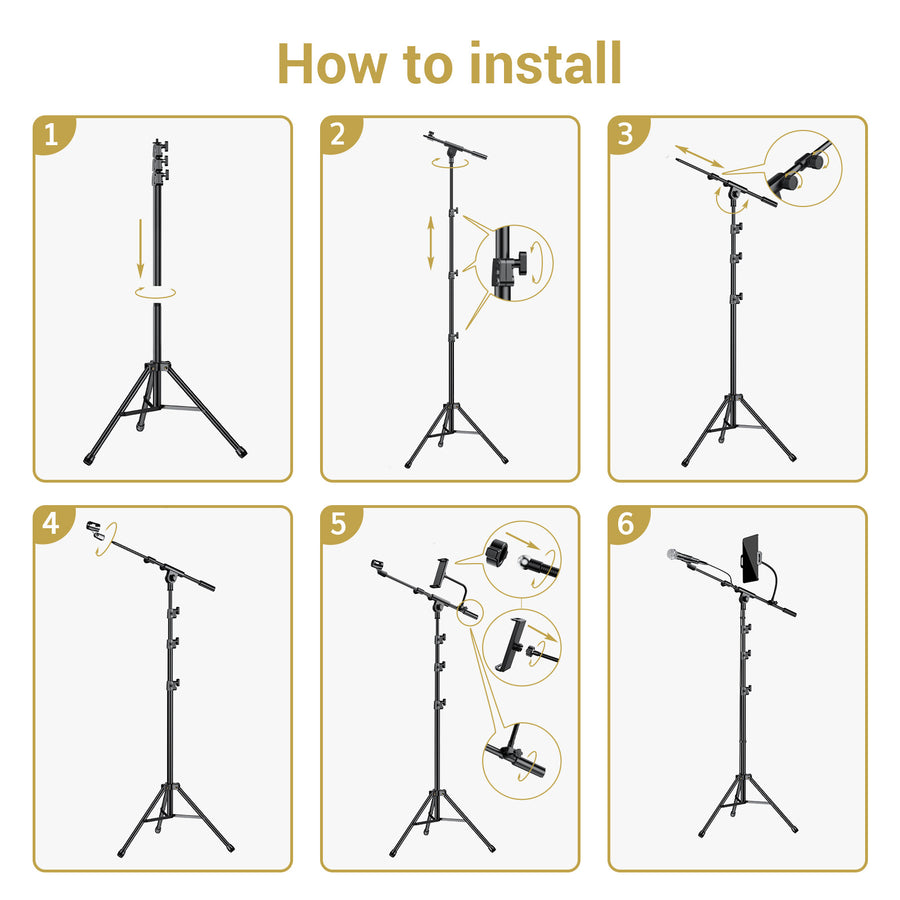 TONOR T35 Microphone Stand with Tablet Holder, Tripod Boom Arm for Floor