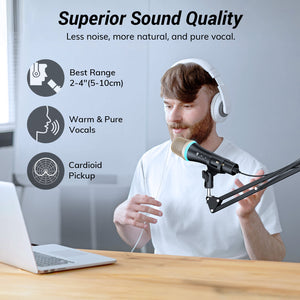 TONOR TD310+ USB Dynamic Microphone for Podcast Gaming Microphone with Quick Mute and Boom Arm Compatible