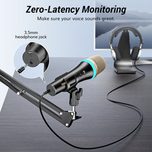 TONOR TD310+ USB Dynamic Microphone for Podcast Gaming Microphone with Quick Mute and Boom Arm Compatible