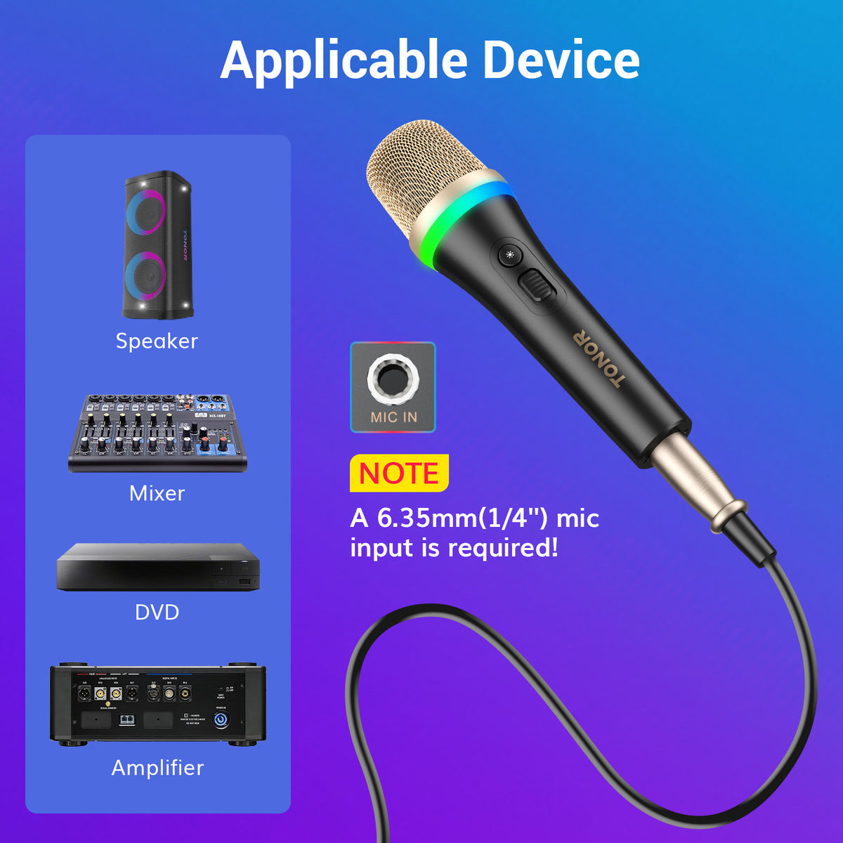 RGB Dynamic Karaoke Microphone, XLR Handheld Wired Microphone - TONOR