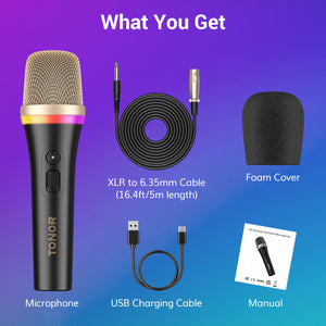 TONOR RGB Dynamic Karaoke Microphone, XLR Handheld Wired Microphone