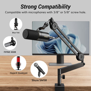 TONOR T40LP Microphone Boom, Low Profile Microphone Arm, Fully Adjustable Microphone Stand