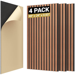 TONOR 2 Pieces Wood Slat Panels, 48" x 24" 3D Grooved Living Room Wood Adhesive Acoustic Panels