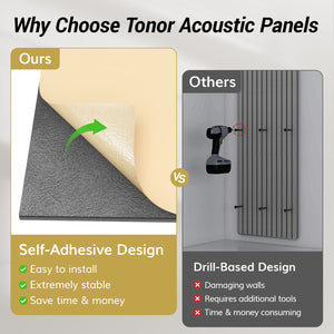 TONOR 2 Pieces Wood Slat Panels, 48" x 24" 3D Grooved Living Room Wood Adhesive Acoustic Panels