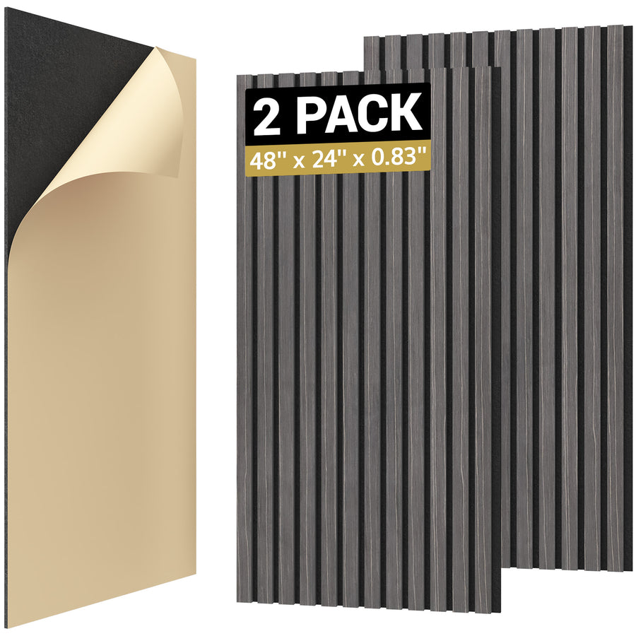 TONOR 2 Pieces Wood Slat Panels, 48" x 24" 3D Grooved Living Room Wood Adhesive Acoustic Panels