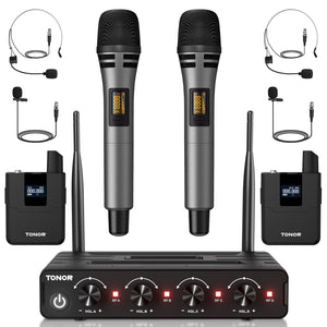 TONOR TW360 Wireless Microphone System with 4x10 Channel Cordless Handheld Microphone