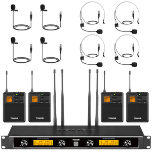 TONOR TW844 UHF Wireless Microphone System with Bodypack Transmitter, 4*10 Channels, 295ft Range