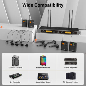 TONOR TW844 UHF Wireless Microphone System with Bodypack Transmitter, 4*10 Channels, 295ft Range