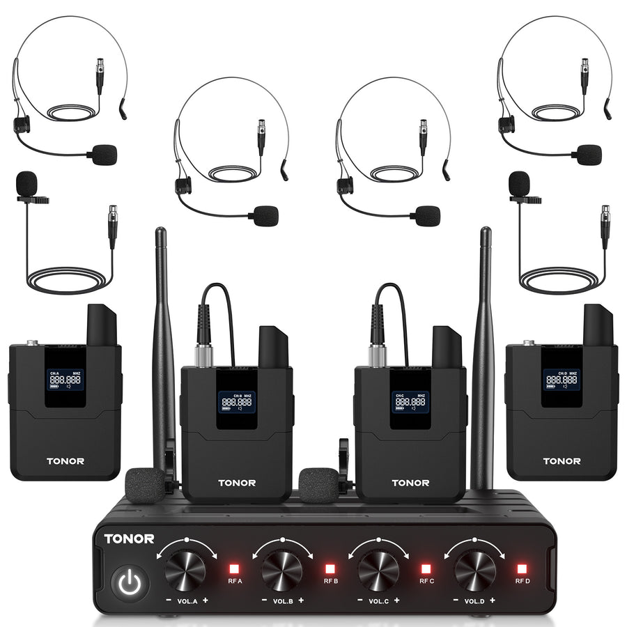 TONOR TW360 Wireless Microphone System with 4x10 Channel Cordless Handheld Microphone