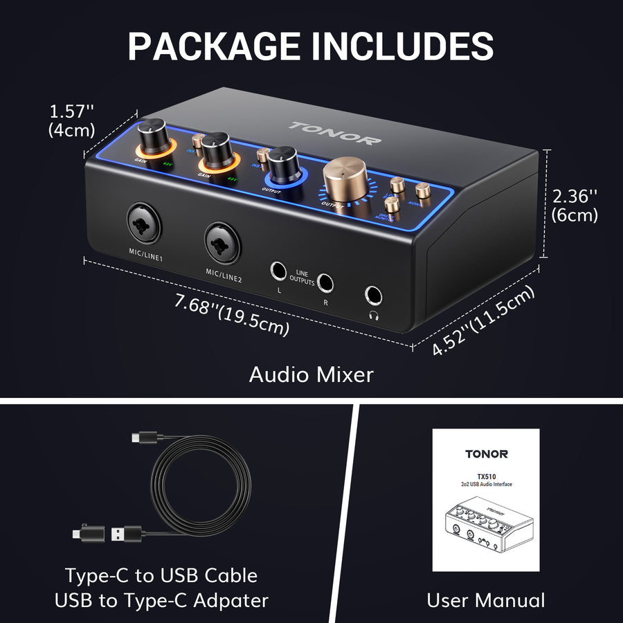 TONOR TX510 2O2 Audio Interface, USB Audio Mixer