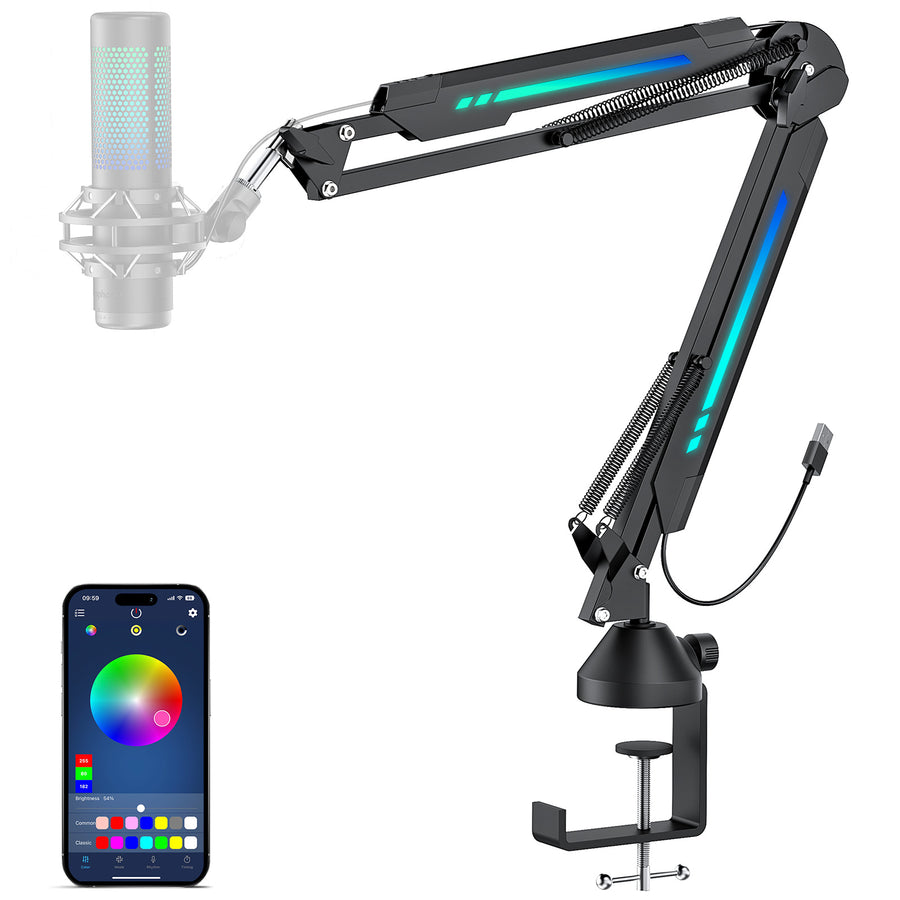 TONOR T20S Microphone Boom with RGB, Compatible with HyperX Quadcast, Blue Yeti, Suitable for Streaming, Gaming, Studio