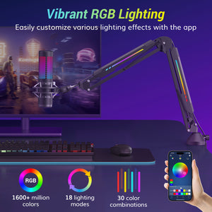 TONOR T20S Microphone Boom with RGB, Compatible with HyperX Quadcast, Blue Yeti, Suitable for Streaming, Gaming, Studio