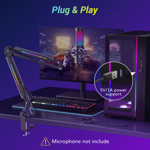 TONOR T20S Microphone Boom with RGB, Compatible with HyperX Quadcast, Blue Yeti, Suitable for Streaming, Gaming, Studio