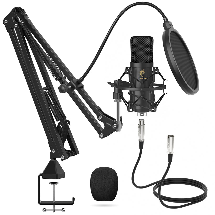 FIFINE Dynamic Microphone and Heavy Duty Boom Arm Kit,XLR/USB Podcast  Recording PC Mic Set with Headphone Jack, Monitoring Volume Control,  Windscreen