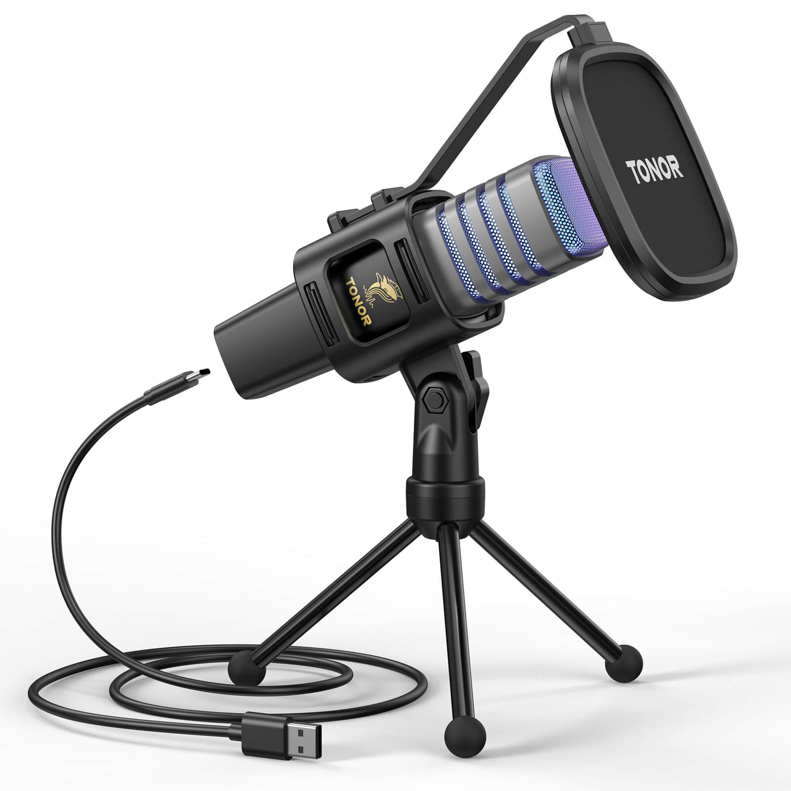 Tonor TC30S+ USB RGB Condenser Microphone Kit, Cool RGB Lights, Plug &  Play, Adjustable Boom Arm, Upgraded Desk Clamp, Shock Mount, Black